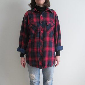 (SOLD) Plaid quilted jacket-Red navy black